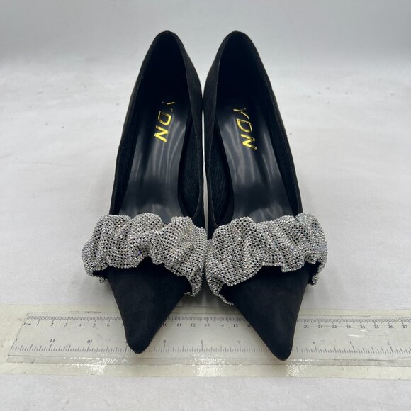 YDN Black Pointed Toe Slip on Pumps Special High Heel Shoe Party Prom Dress Lady - Picture 3 of 8